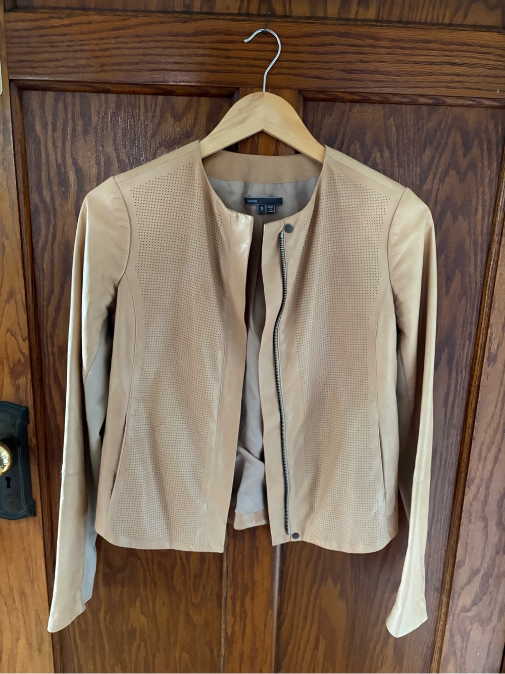 VINCE perforated tan leather jacket EUC SZ Small